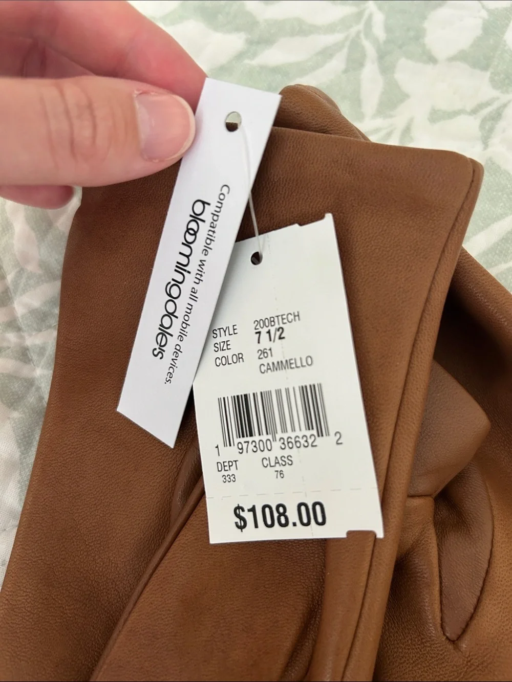 Bloomingdale's Camel Brown Women's Leather-Trim Gloves
